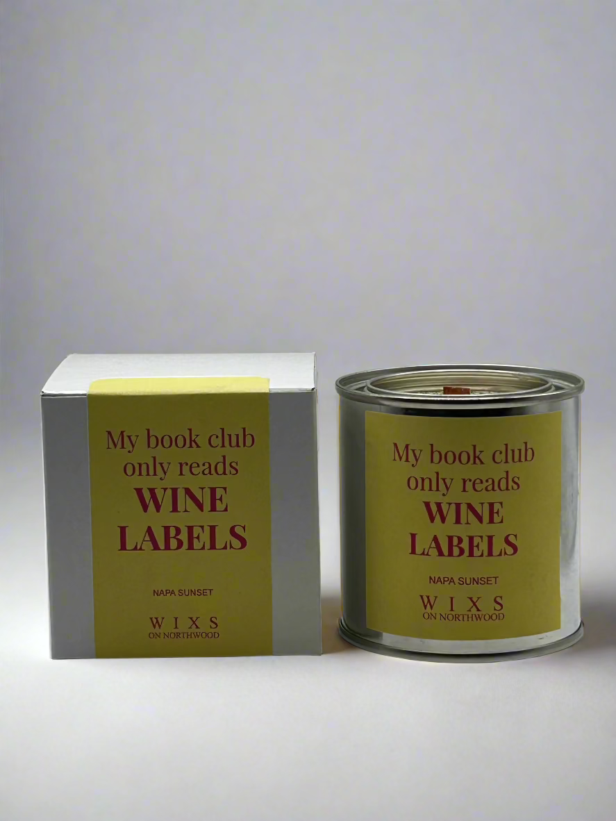 My book club only reads wine labels candle